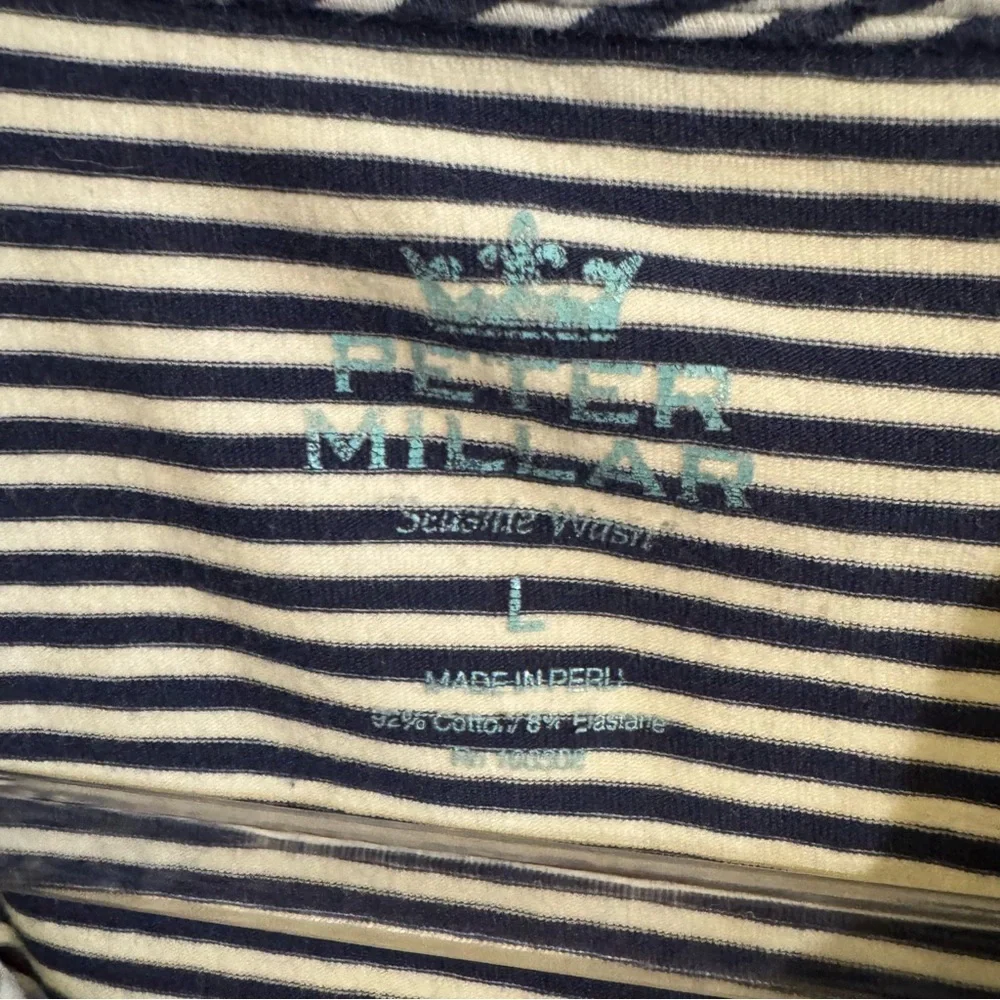 Peter Millar Seaside Wash Cotton Golf Polo Blue White Stripe Mens
